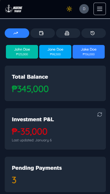 Marine Trader Investments & Wallets Tracker